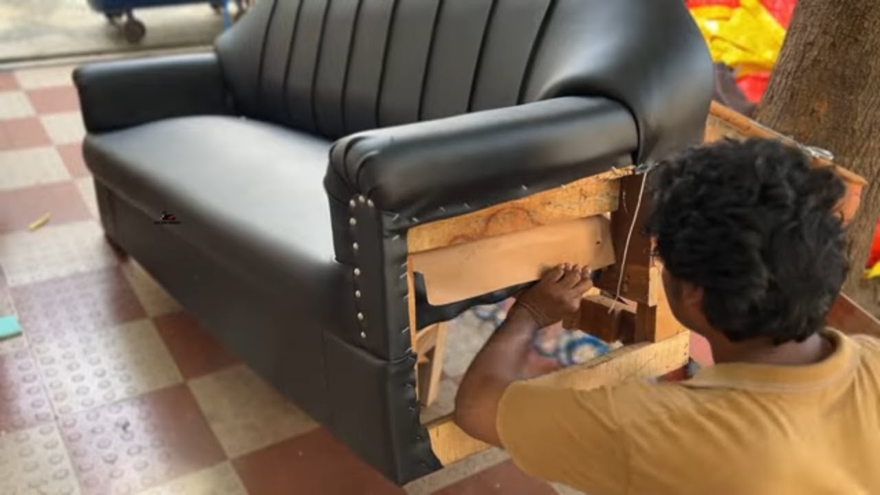 Restored fabric sofa in a contemporary living room
